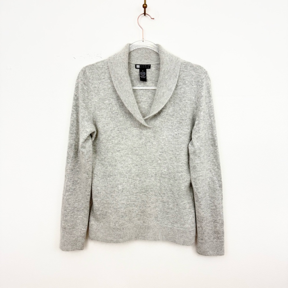 Vintage Gray Angora Wool Shawl Collar Sweater Soft Minimal Cozy Size S